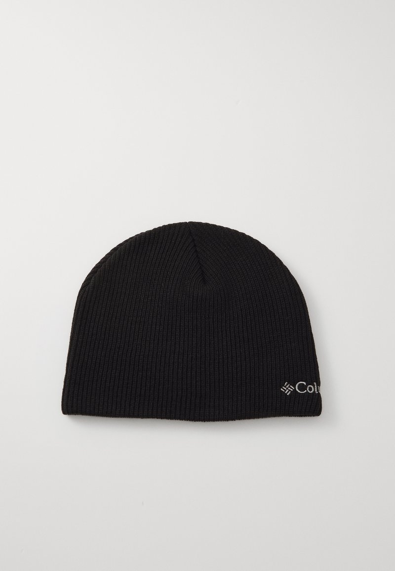 Czarna dzianinowa czapka wykonana z miękkiego materiału. Posiada prążkowaną strukturę oraz małe białe logo z boku. Klasyczny okrągły kształt.