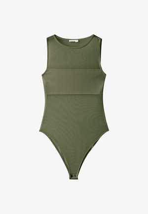 Stradivarius, SLEEVELESS MESH BODYSUIT - Top - khaki