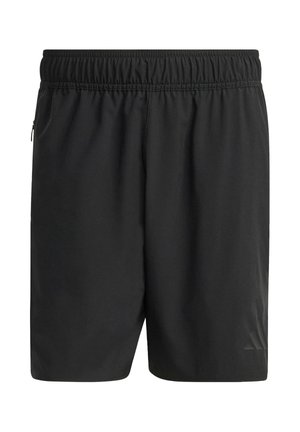 Pantalones cortos deportivos negros hechos de un tejido ligero. Presenta una cinturilla elástica, bolsillos laterales y un sutil acento de logo cerca del dobladillo.