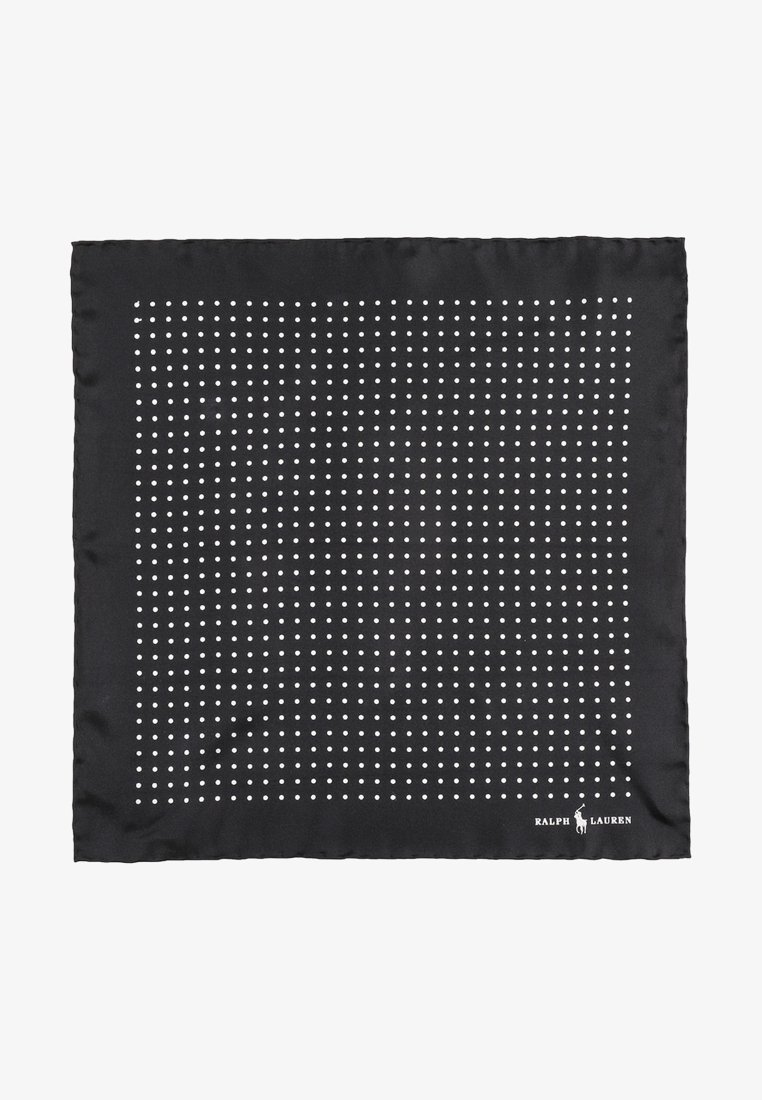Mustast siidist sall, millel on valgete täpikestega ruudustik ja satiinviimistlus. Alumises paremas nurgas on Ralph Laureni logo.