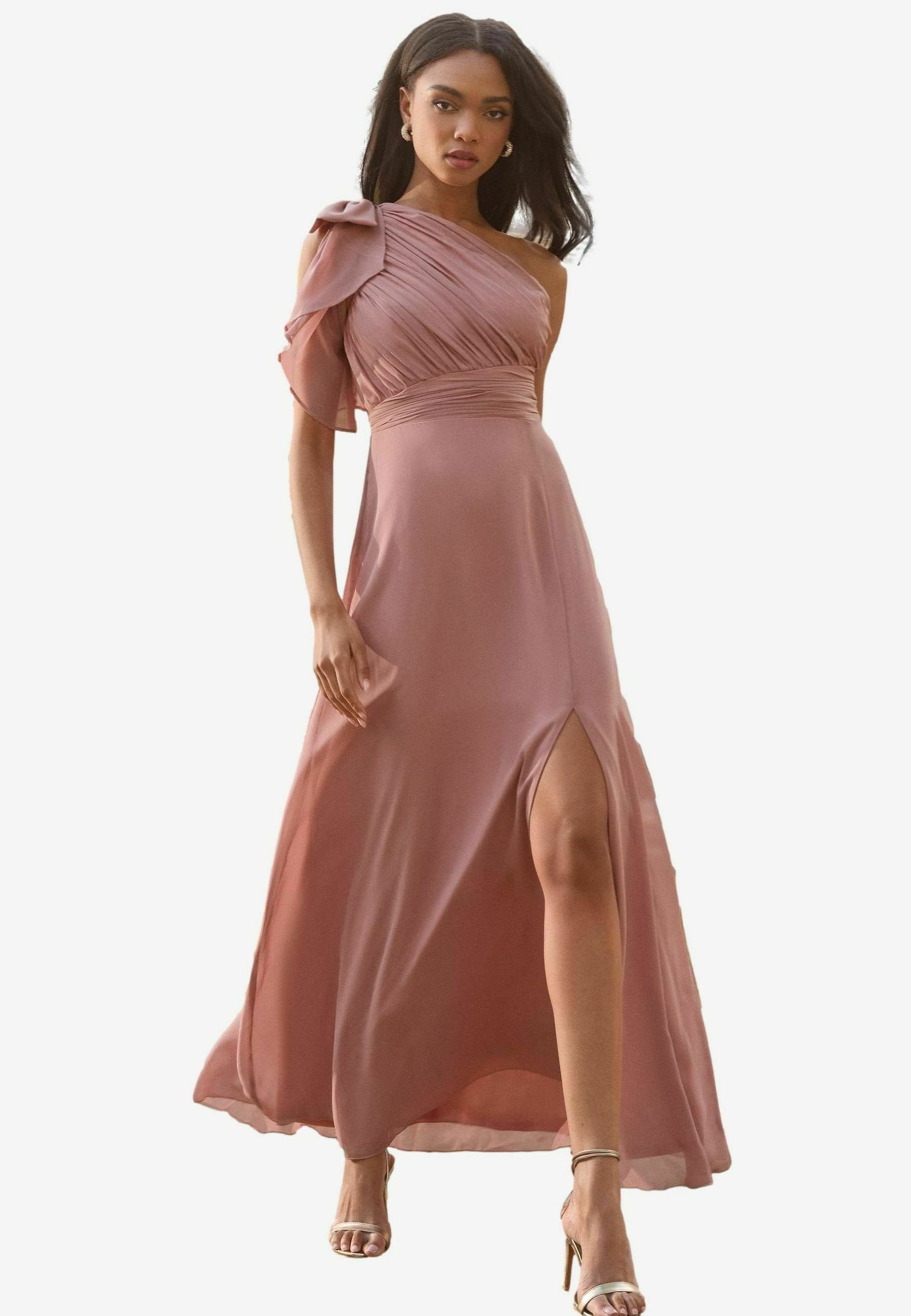 next bridesmaid dresses Cut-out Back Lace Short Sleeve Floor-length Chiffon Bridesmaid Dresses –  Alizeal