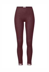 Bordeaux legging met geribbelde textuur en een aansluitend ontwerp. Met kantdetails bij de enkel voor een extra accent.