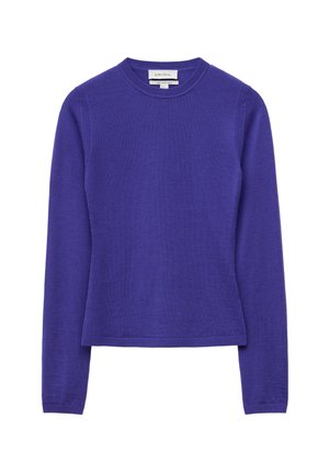 Lila Langarmpullover mit Rundhalsausschnitt, aus Rippmaterial gefertigt, mit geradem Saum und taillierter Passform.