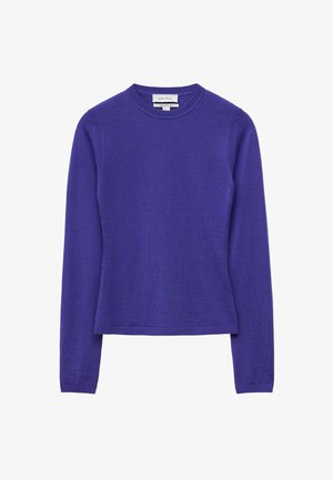 Lila Langarmpullover mit Rundhalsausschnitt, aus Rippmaterial gefertigt, mit geradem Saum und taillierter Passform.