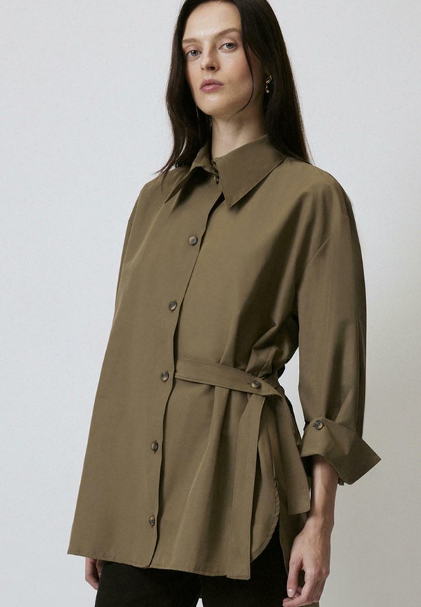 ASYMMETRIC BELT DETAILED SHIRT - Hemdbluse - khaki