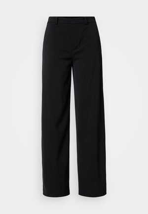 Zwarte wijde broek van soepel materiaal, met een klassieke tailleband en een op maat gemaakte silhoët met zijzakken.