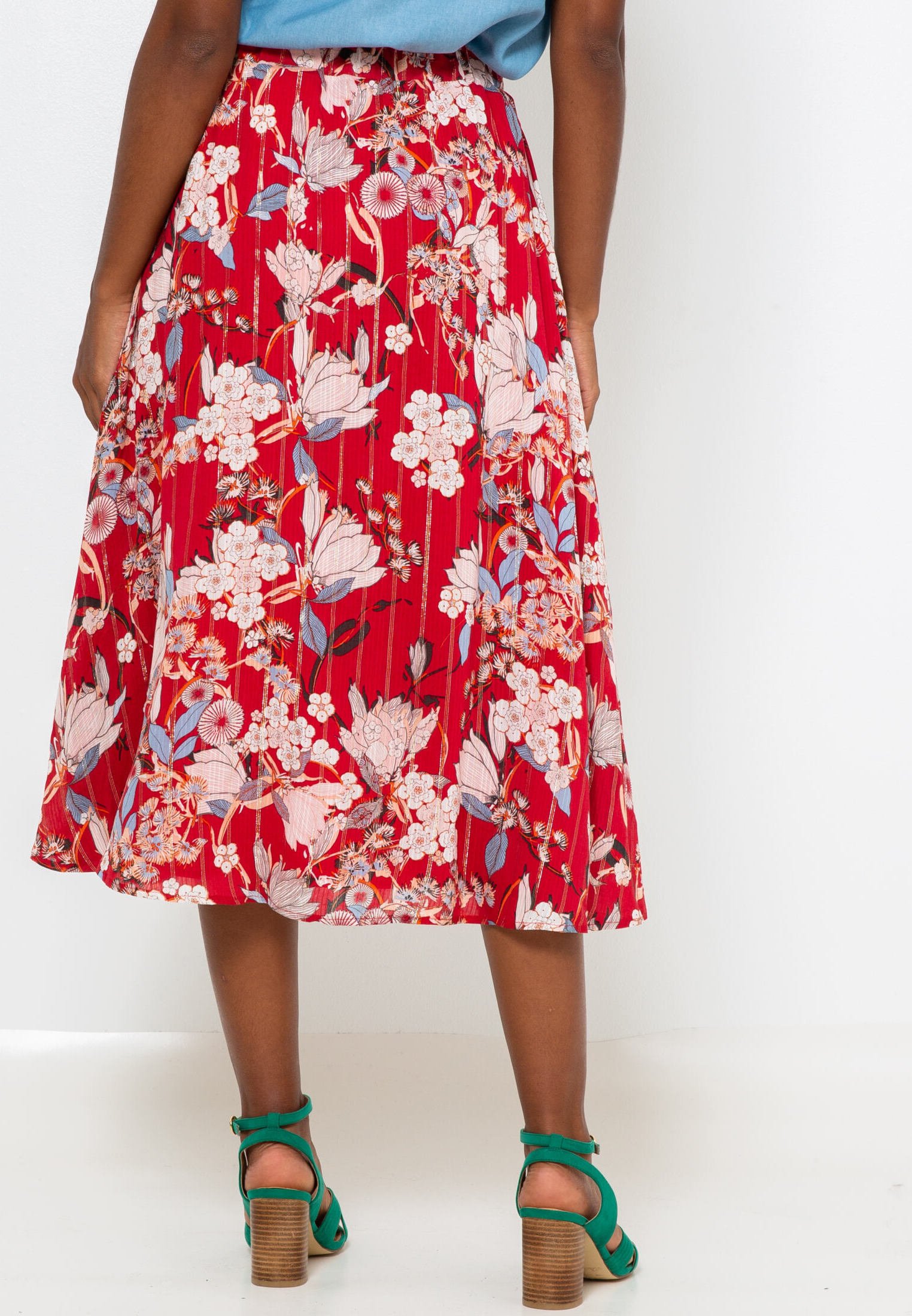 Camaieu Jupe Longue Fleurie Jupe Trapeze Rouge Zalando Fr