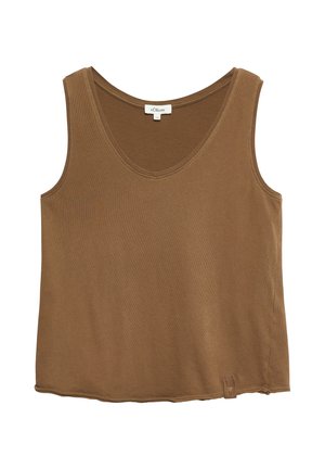 Brązowy damski top bawełniany bez rękawów z okrągłym dekoltem i małą metką u dołu, rozmiar 36 marki s.Oliver.