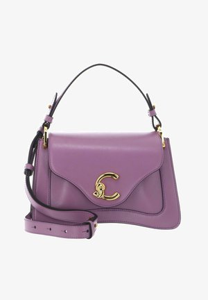 Sac à main en cuir violet avec bandoulière réglable et fermoir doré en forme de lettres 'C' entrelacées.