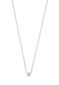 Collier en argent avec un pendentif en diamant rond, texture délicate et fermoir sans couture. Design élégant et minimaliste.