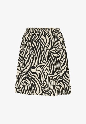 Zebra print rok met een zwart-wit patroon, voorzien van een elastische tailleband en een uitlopende stijl. Gemaakt van lichtgewicht stof.