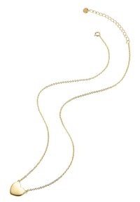 Złota naszyjnik z sercem. Łańcuszek składa się z małych, połączonych segmentów i ma zapięcie typu homar, co nadaje mu delikatny wygląd.