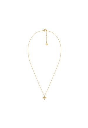 Halsband i guldkedja med ett stjärnformat hänge med en central ädelsten. Kedjan har en låsning och justerbar längd.