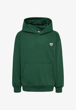 Zielona bluza z kapturem z mieszanki bawełny, z przednią kieszenią kangurką i małym logo na klatce piersiowej. Długie rękawy z ściagaczami.