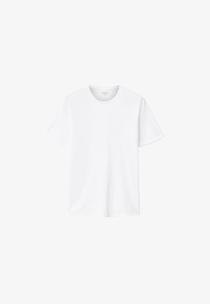 Weißes Baumwoll-T-Shirt mit kurzen Ärmeln, Rundhalsausschnitt und einem dezenten Logodetail auf der Brust. Weicher Stoff und entspannte Passform.