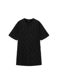 Μαύρο κοντομάνικο T-shirt με στρογγυλή λαιμόκοψη και υφασμένο διακοσμητικό μοτίβο σε σχήμα ρόμβου στο μπροστινό μέρος.