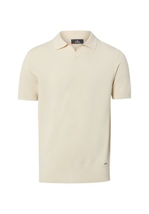 Beige kurzes, gestricktes Poloshirt mit V-Ausschnitt am Kragen und geripptem Saum, mit dem Label Ragman.