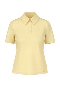 Kurzärmliges Poloshirt in Hellgelb mit spitzem Kragen und dreiknöpfiger Knopfleiste. Hergestellt aus glattem, strukturiertem Stoff.
