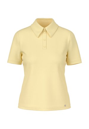 Kurzärmliges Poloshirt in Hellgelb mit spitzem Kragen und dreiknöpfiger Knopfleiste. Hergestellt aus glattem, strukturiertem Stoff.