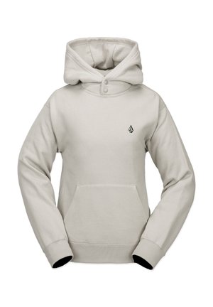Helle graue Kapuzenjacke aus einem Baumwollmix, mit einer Fronttasche, ribbed Bündchen und einer großen verstellbaren Kapuze mit zwei Knöpfen. Kleines Logo auf der Brust.
