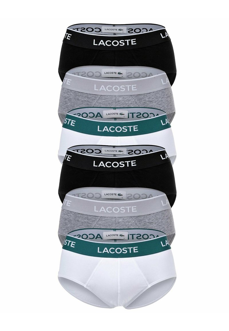 Lacoste herenondergoedset in zwart, grijs en wit. De banden dragen het Lacoste-logo, met verschillende ontwerpen van de tailleband.
