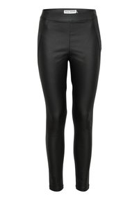 Svarta leggings i konstläder med en slät yta, slim fit och resårmidja. Har sidofickor för praktisk användning.