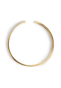 Choker in metallo placcato oro con un design elegante e minimalista. Presenta una finitura liscia e lucida e estremità aperte per una facile indossabilità.
