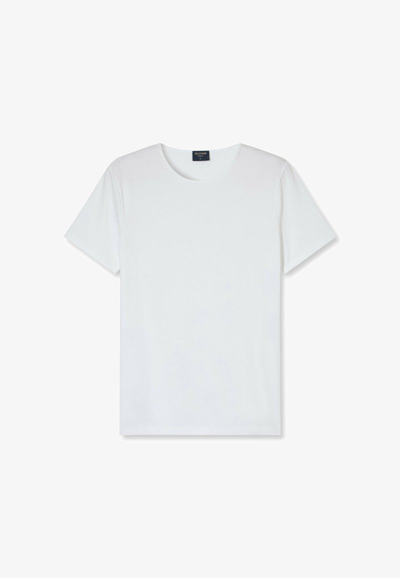 Witte T-shirt met korte mouwen van gladde katoen, met een ronde halslijn en een eenvoudig, recht gesneden ontwerp. Geen patronen of accenten.