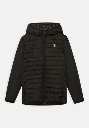 Must mustaga, millel on tepitud esikülg, siledad varrukad, luku sulgemine ja logo detail rinnal. Pehme tekstuur kogu ulatuses.