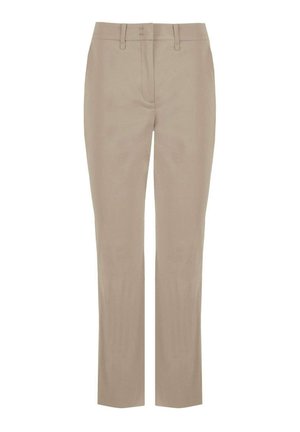 Pantaloni beige su misura con vestibilità dritta, caratterizzati da una texture liscia e dettagli di cucitura discreti. Design con vita di media altezza.