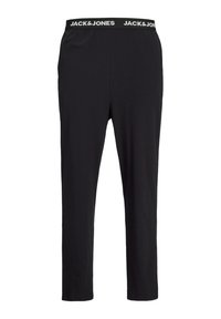 Schwarze Baumwollhosen mit einem elastischen Bund, der mit einem weißen Logo-Band verziert ist. Das Design ist schlicht und gerade geschnitten, geeignet für legere Anlässe.