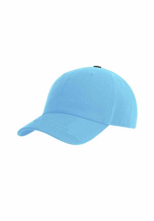 Hellblaues Baseballcap mit gebogenem Schirm und abgesteppten Einsätzen, dargestellt auf weißem Hintergrund.