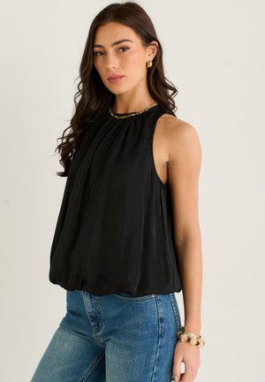 GINI LONDON, GINI LONDON PUFF BALL ROUND NECK SLEEVELESS TOP - Blouse - black