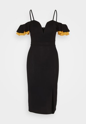 WAL G., SIMAH FRILL MIDI DRESS - Džersejové šaty - black/mango