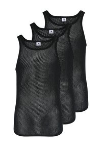 Sorte mesh tank tops med et letvægts, åndbart design, brede armhuller og rundede halsudskæringer. Sælges i et sæt med tre.