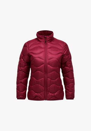 Giubbotto imbottito color borgogna con collare alto, zip frontale e design a onde trapuntato. Realizzato in materiale lucido e leggero.