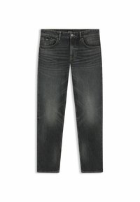 Jeans in denim grigio scuro con taglio dritto, caratterizzati da una leggera scoloritura, cinque tasche e chiusura con bottone. Progettati per un look casual.
