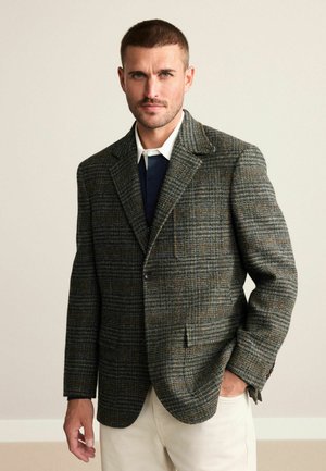 REGULAR FIT - SIGNATURE HARRIS TWEED CHECK  WITH STORM COLLAR   - Sakko - green