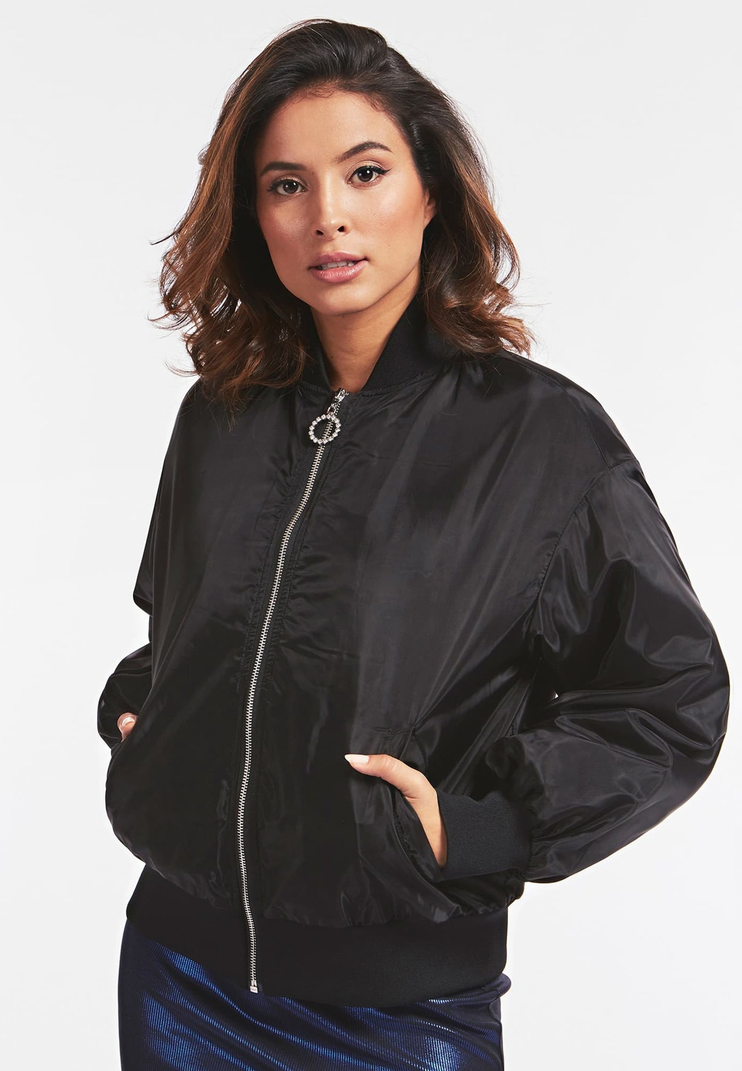 black guess bomber jacket