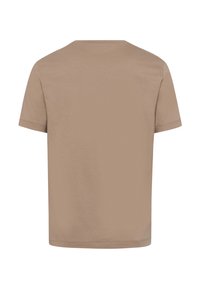 T-shirt a maniche corte in beige chiaro, realizzato in cotone morbido, con colletto a girocollo e un design sulla schiena semplice e senza decorazioni.