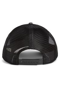 Black mesh cap with a structured shape, adjustable snapback closure, and a textured appearance from the mesh material.