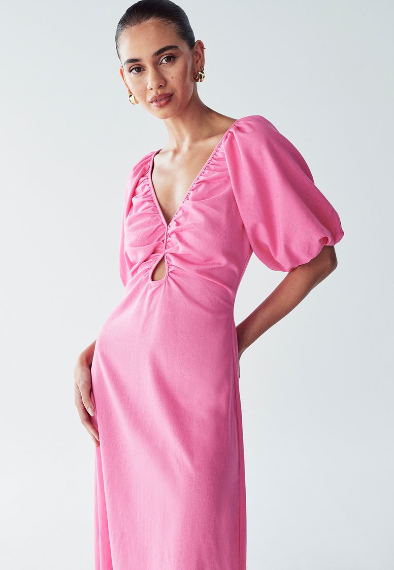 strapless open back dress Long-Sleeve Bubble Hem Mini Dress in Mauve