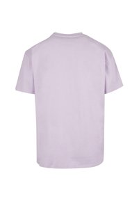 Lilac short-sleeve t-shirt made of cotton, featuring a round neckline and a straight cut, with a smooth, plain texture.