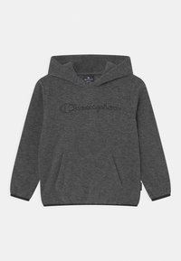 Felpa con cappuccio grigia realizzata in tessuto morbido. Presenta una tasca a marsupio frontale, polsini a costine e il logo "Champion" ricamato sul davanti.