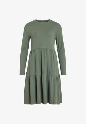VILA, SHORT DRESS VIHOLLIE LONG SLEEVED - Svetríkové šaty - laurel wreath