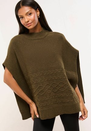 COSY CABLE PONCHO - Cape - olive green