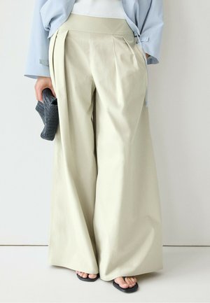 Massimo Dutti, WIDE-LEG PANTS WITH PLEATED SASH DETAIL - Pantalon classique - khaki