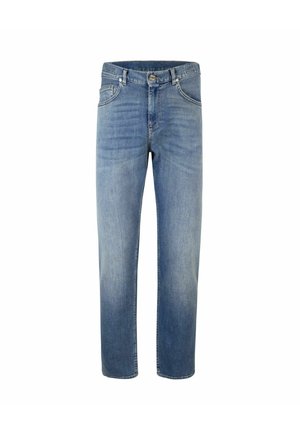 Jeans in denim azzurro chiaro con taglio dritto, cinque tasche e zip. Motivo sbiadito nella parte anteriore e posteriore per un aspetto vissuto.