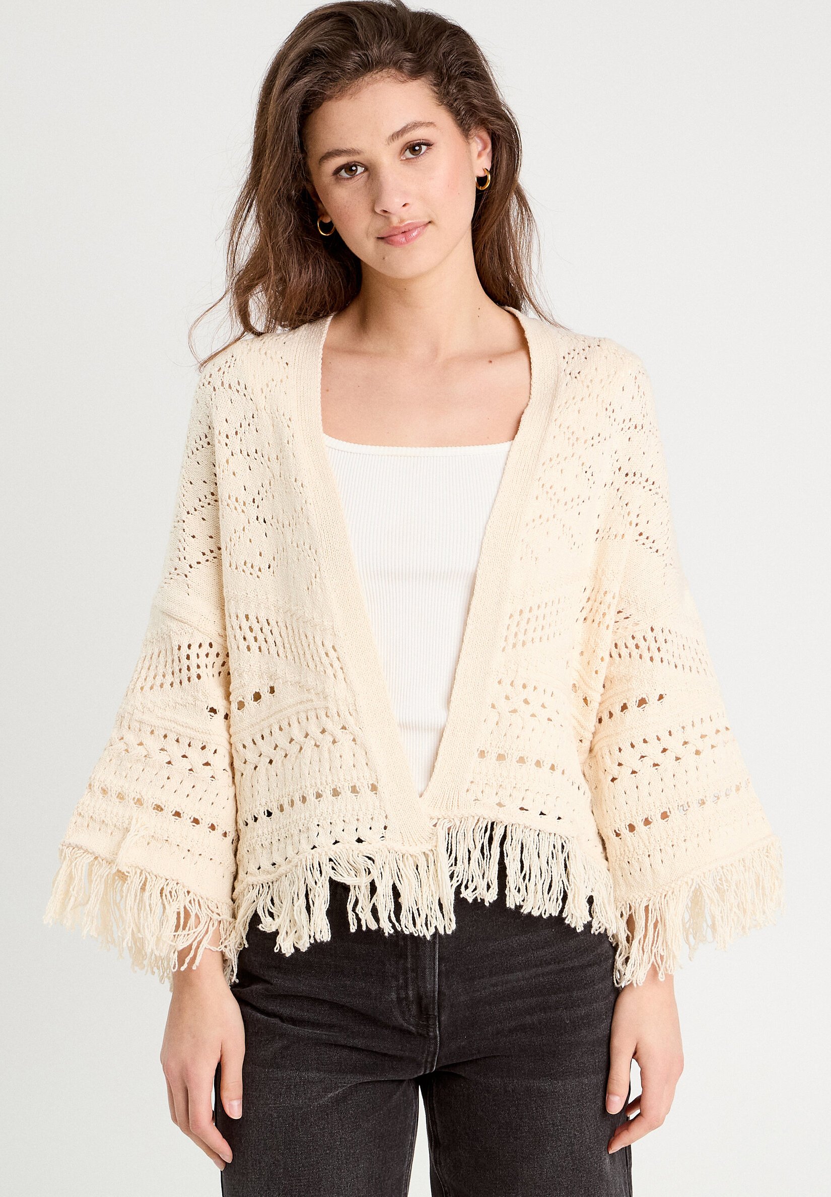 Cache Cache LÖCHER-MIT FRANSEN Cardigan ecru/off-white Zalando