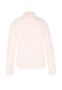 Crème kleurige fleecetop met lange mouwen en een hoge kraag, met een gladde textuur en zonder zichtbare patronen of accenten aan de achterkant.
